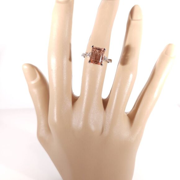 Morganique Quartz and Cambodian White Zircon Ring Size 7 - Picture 9 of 9